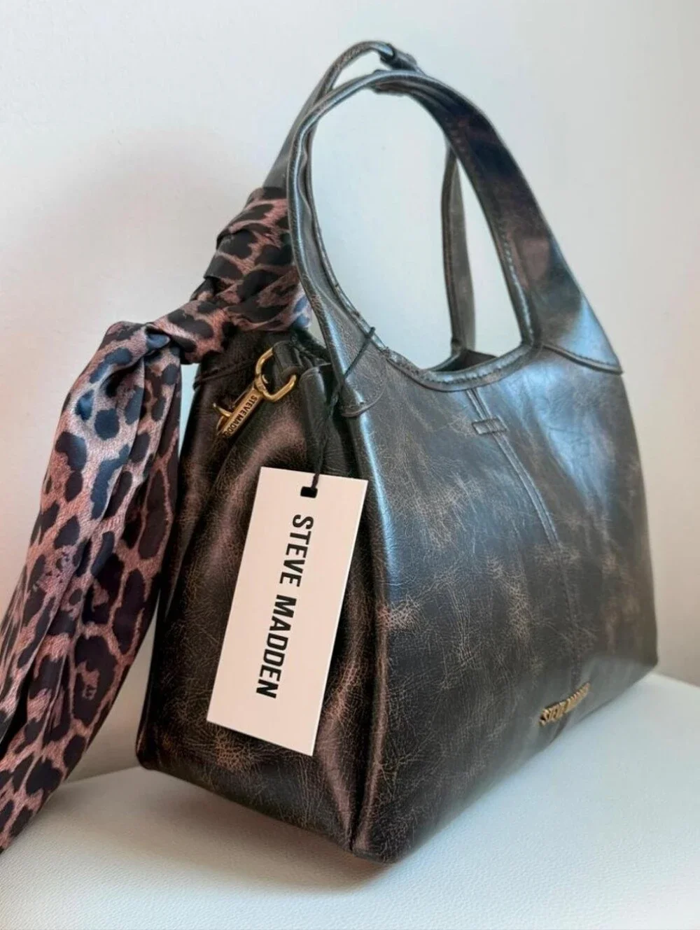 Steve Madden Brown Distressed Leather Tote Bag